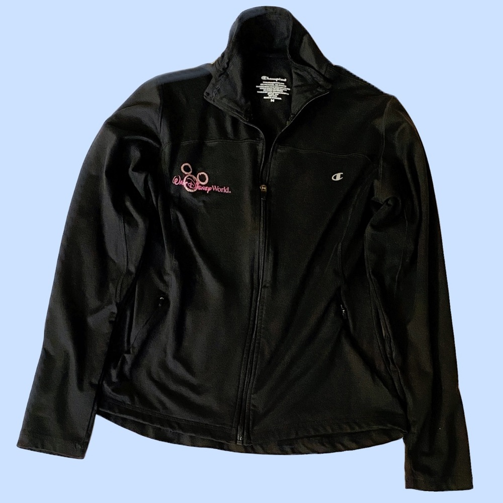 Champion Black Zip Up Jacket. Walt Disney World Pink Logo. Size medium.